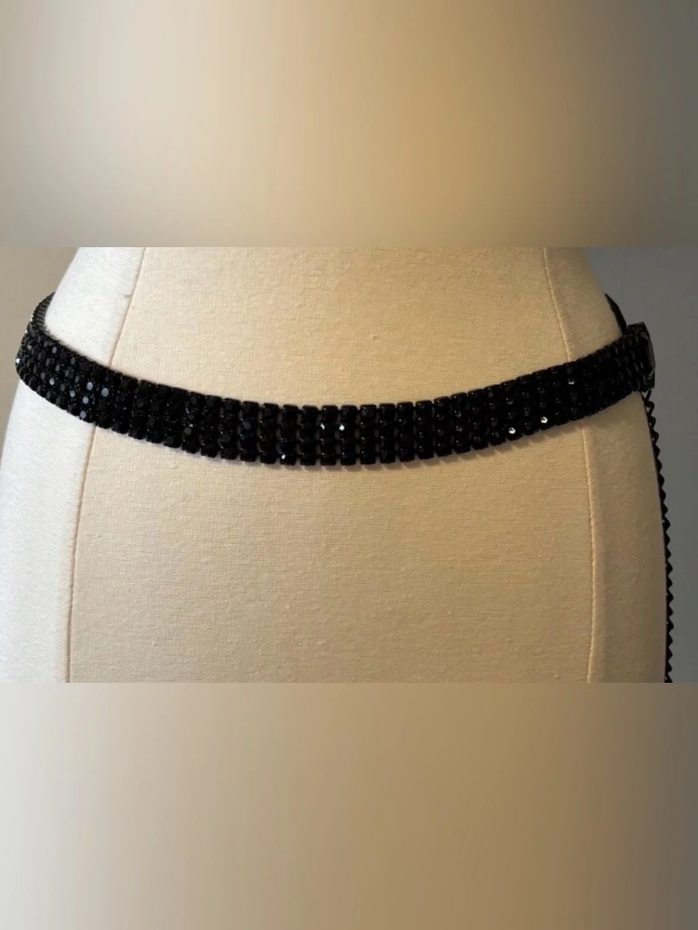 ST. JOHN Vintage 1980's-90's Heavy Black Rhinestones Adjustable Couture Belt